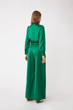 Silk Pant, Vert -Fashion Clothing Shop 00W003366B