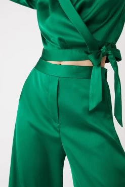 Silk Pant, Vert -Fashion Clothing Shop 00W003366C