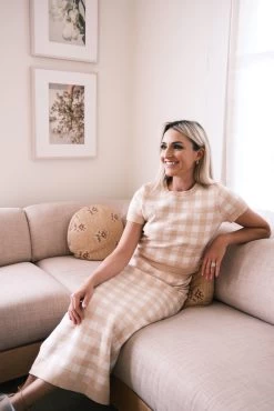 Gingham Knit Top, Blush -Fashion Clothing Shop 10F944E0 3C80 4FF5 8243 77328C69E4DA