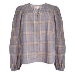 V-Neck Top, Lilac Plaid