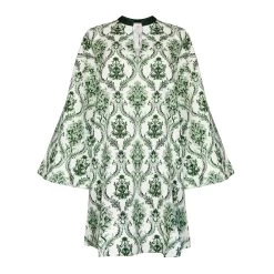 Tunic Dress, Green And Ivory Trellis Print