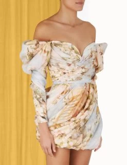 Zimmermann Luminosity Drape Mini Dress, Ivory Garden Floral -Fashion Clothing Shop 5.7964df231.ivgf .ivory garden floral