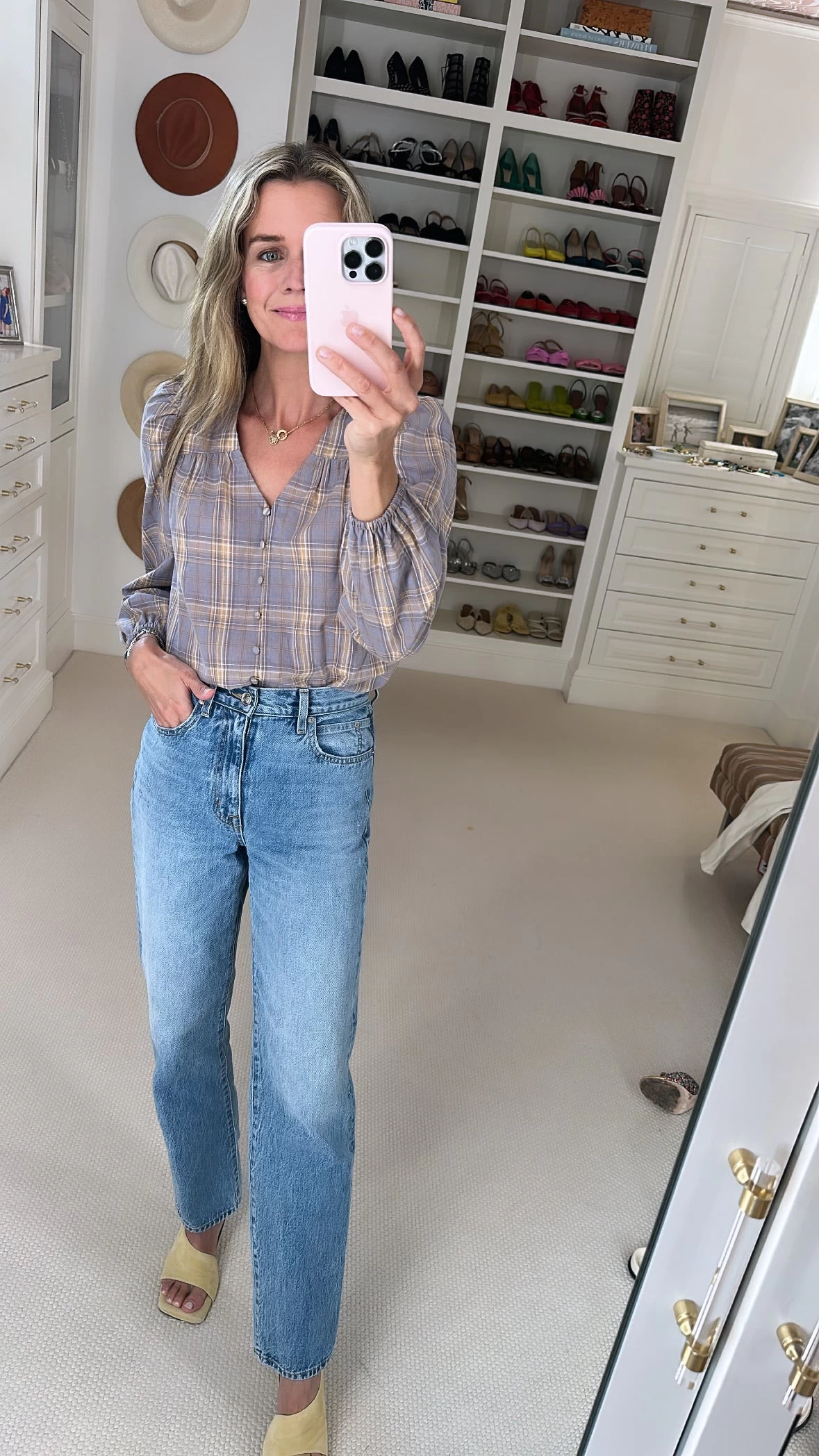 V-Neck Top, Lilac Plaid 2 V-Neck Top, Lilac Plaid - Image 2