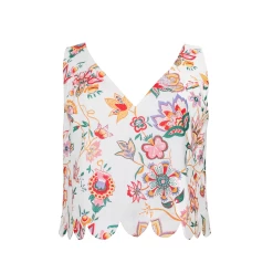 V-Neck Scallop Detail Tank, Jacobean Linen