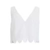 V-Neck Scallop Detail Tank, White Linen
