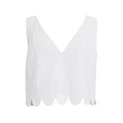 V-Neck Scallop Detail Tank, White Linen