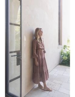 Tiered Midi Dress, Chocolate And Pink Lattice Print -Fashion Clothing Shop SHOP THE AVE 4 061