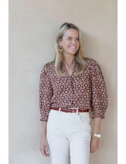 Blouse, Chocolate And Pink Lattice Print -Fashion Clothing Shop SHOP THE AVE 7 118