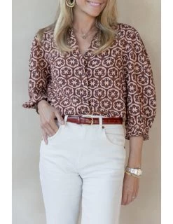 Blouse, Chocolate And Pink Lattice Print -Fashion Clothing Shop SHOP THE AVE 7 119