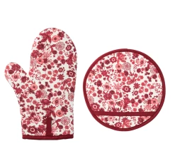 Field Of Flowers Mitt & Pot Holder 2pc Set - Ruby
