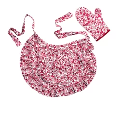 Field Of Flowers Apron & Oven Mitt 2pc Set - Ruby