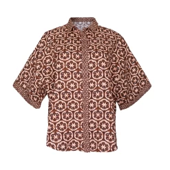 Short Sleeve Top, Chocolate And Pink Lattice Print