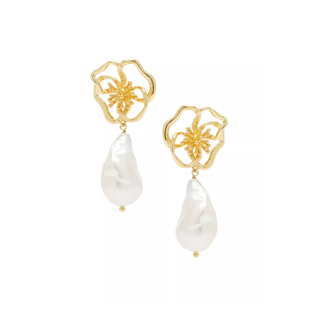 Layla Pearl Drop Earrings, White And Gold 1 Layla Pearl Drop Earrings, White And Gold
