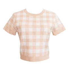 Gingham Knit Top, Blush