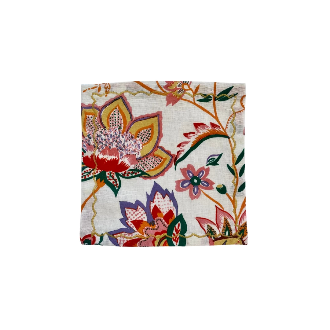 Jacobean Floral Cocktail Napkins, Multi (Set Of 4) 1 Jacobean Floral Cocktail Napkins, Multi (Set Of 4)