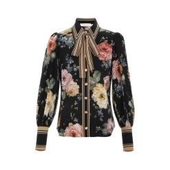 Zimmermann Luminosity Blouson Shirt, Multi Floral Black