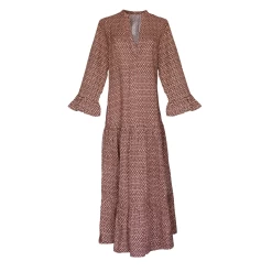 Tiered Midi Dress, Chocolate And Pink Lattice Print