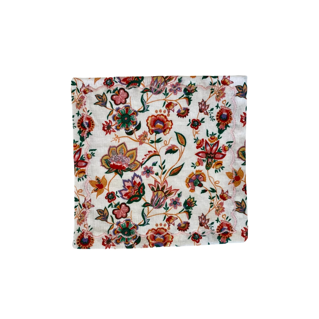 Small Scale Jacobean Floral Cocktail Napkins, Multi (Set Of 4) 1 Small Scale Jacobean Floral Cocktail Napkins, Multi (Set Of 4)