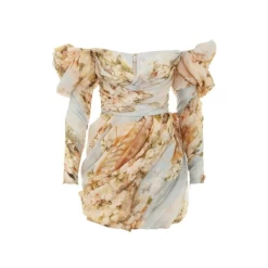Zimmermann Luminosity Drape Mini Dress, Ivory Garden Floral