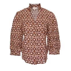 Blouse, Chocolate And Pink Lattice Print